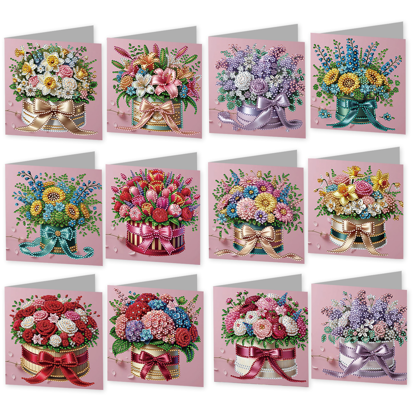 12 Packs Flower Gift DIY Diamond Painting Greeting Card Kit for Adults Gifts