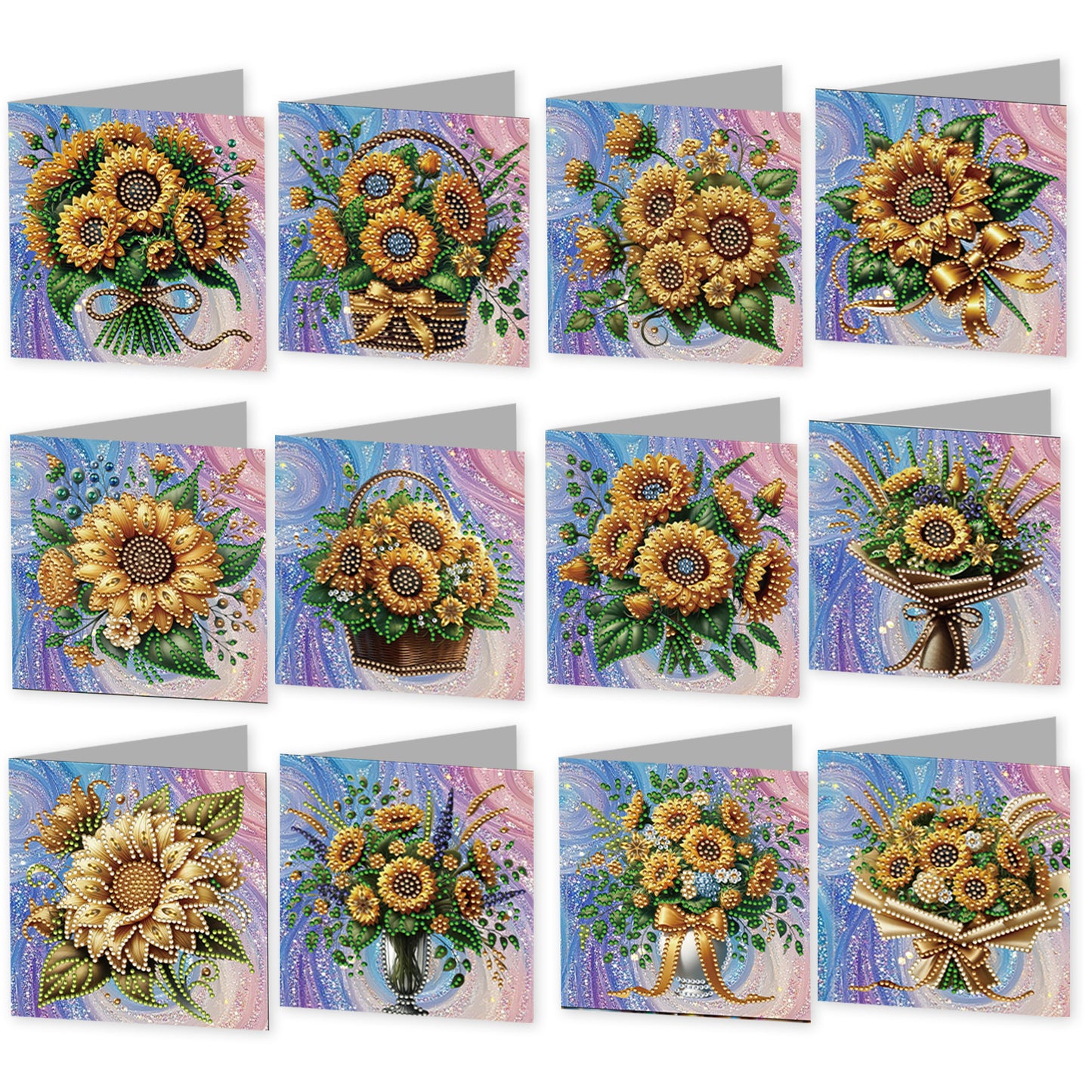 12 Packs Sunflower DIY Diamond Painting Greeting Card Kit for Adults Gifts