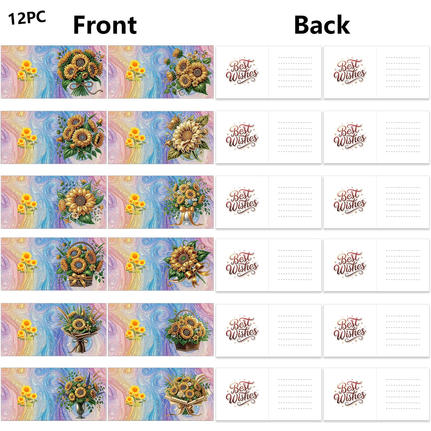 12 Packs Sunflower DIY Diamond Painting Greeting Card Kit for Adults Gifts