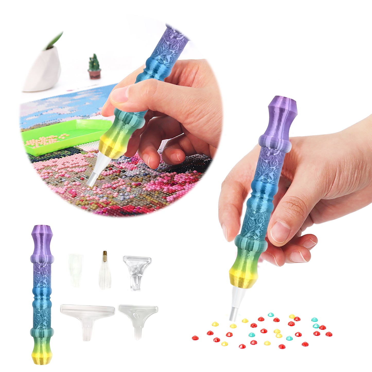 Diamond Painting Pen with 5 Tips 5D Diamond Painting Tools (Purple Blue Yellow)