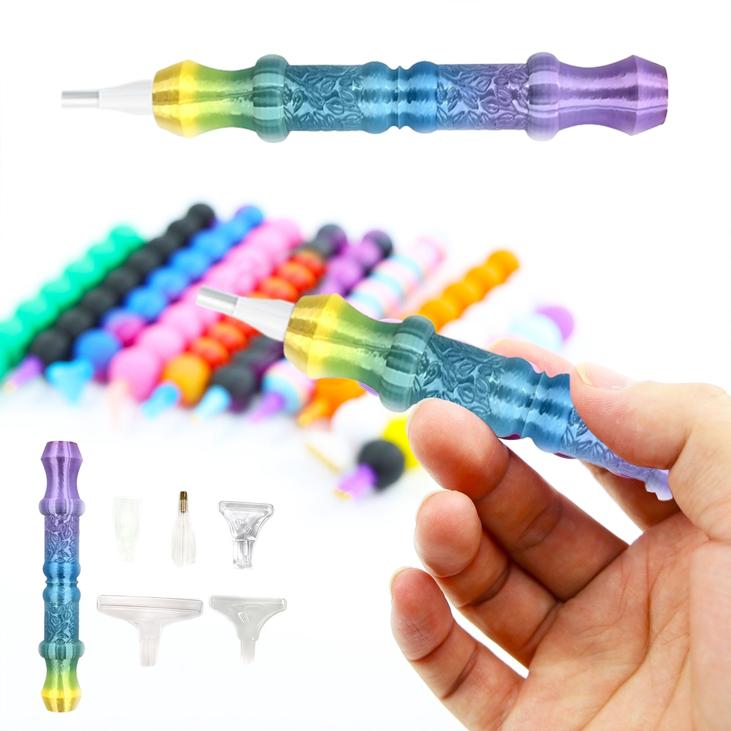 Diamond Painting Pen with 5 Tips 5D Diamond Painting Tools (Purple Blue Yellow)