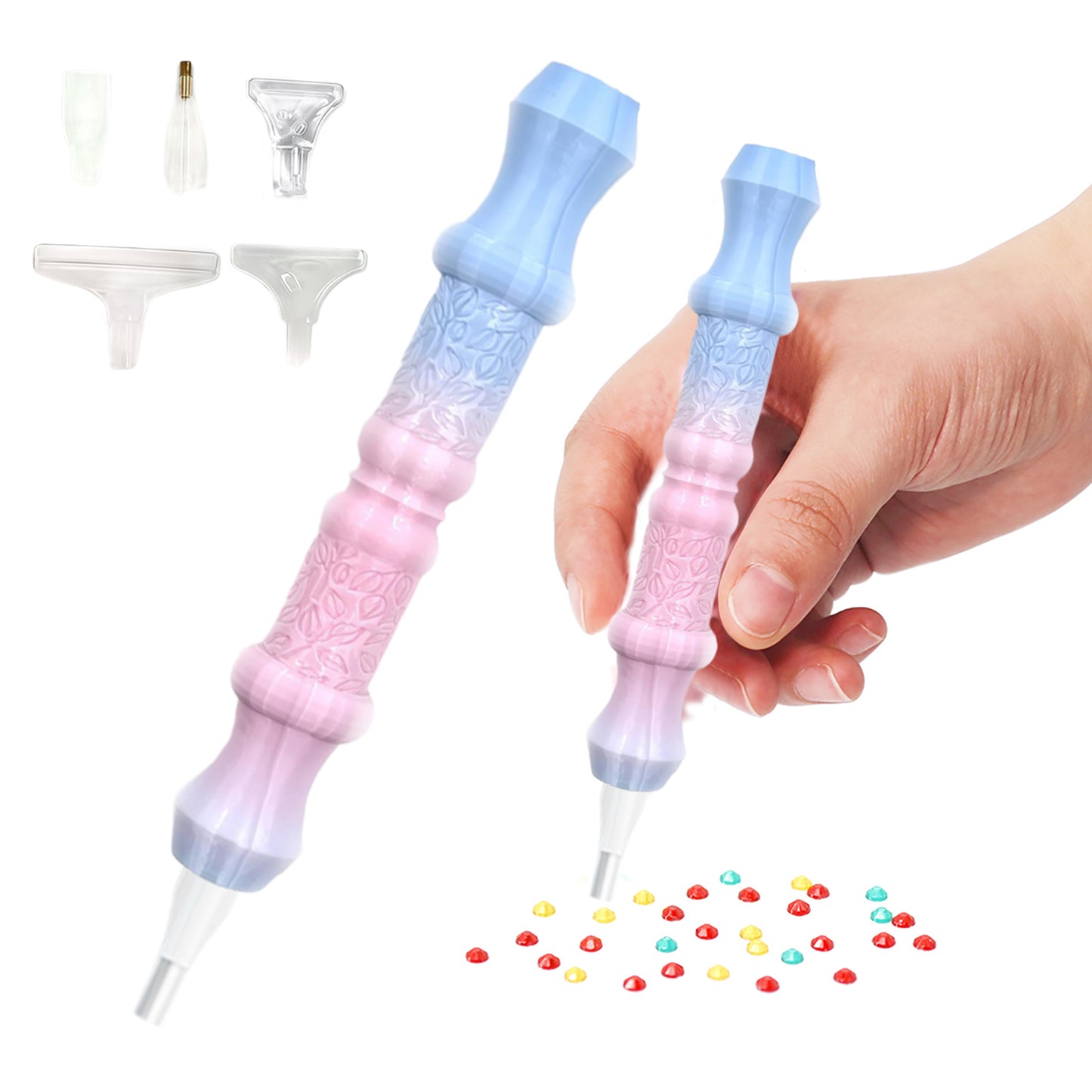 Diamond Painting Pen with 5 Tips Diamond Art Accessories and Tools (Blue Pink)