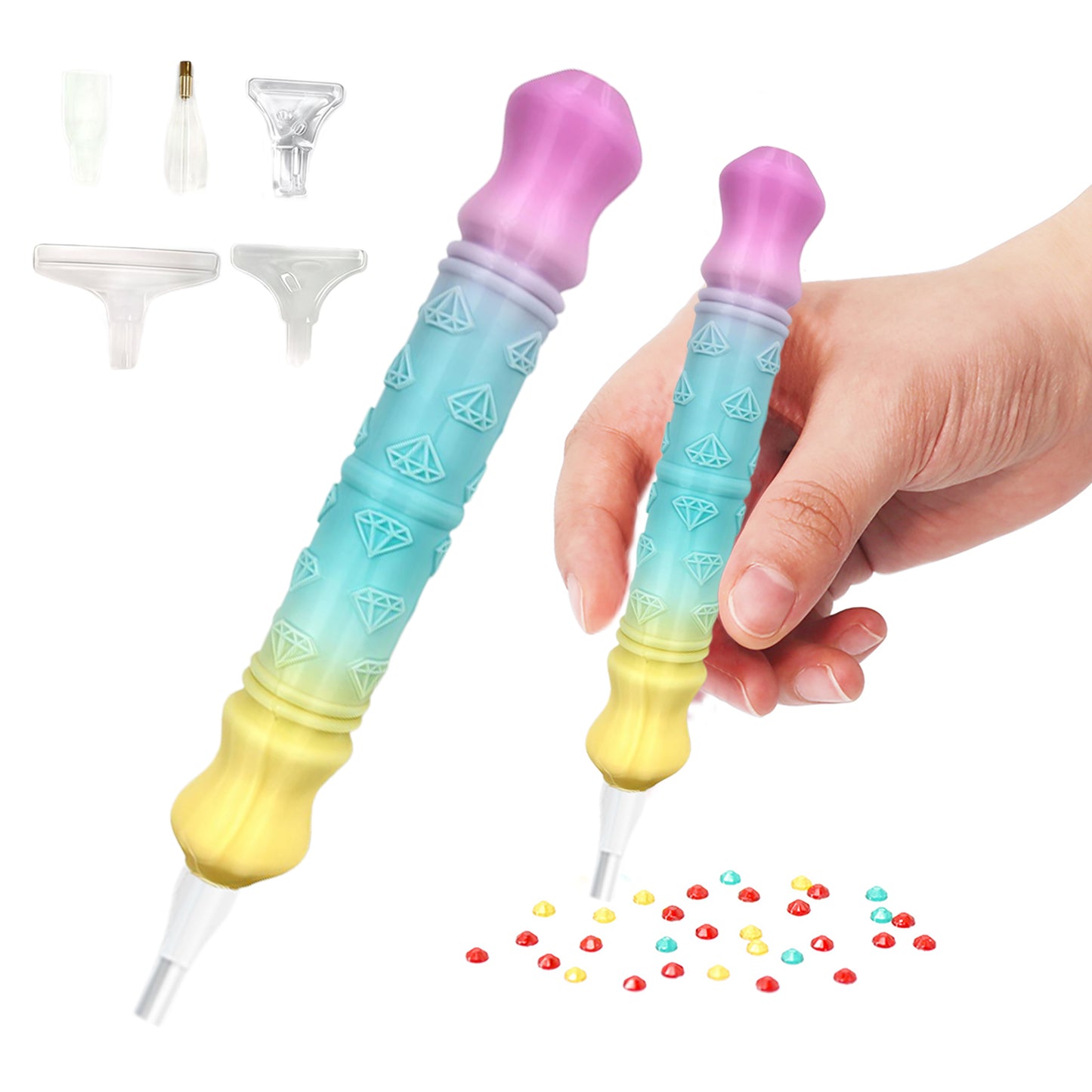 Diamond Painting Pen with 5 Tips 5D Diamond Painting Tools (Pink Blue Yellow)