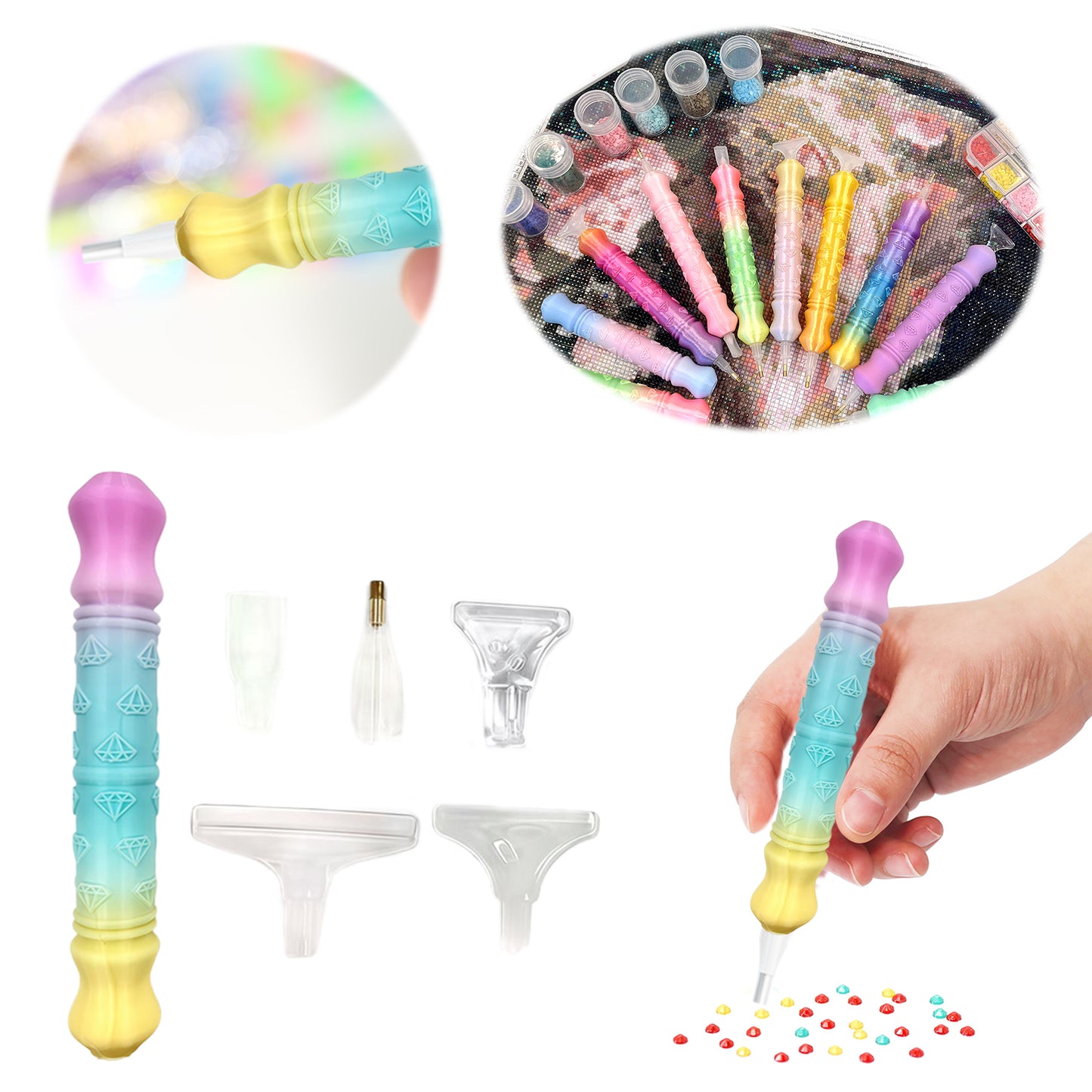 Diamond Painting Pen with 5 Tips 5D Diamond Painting Tools (Pink Blue Yellow)
