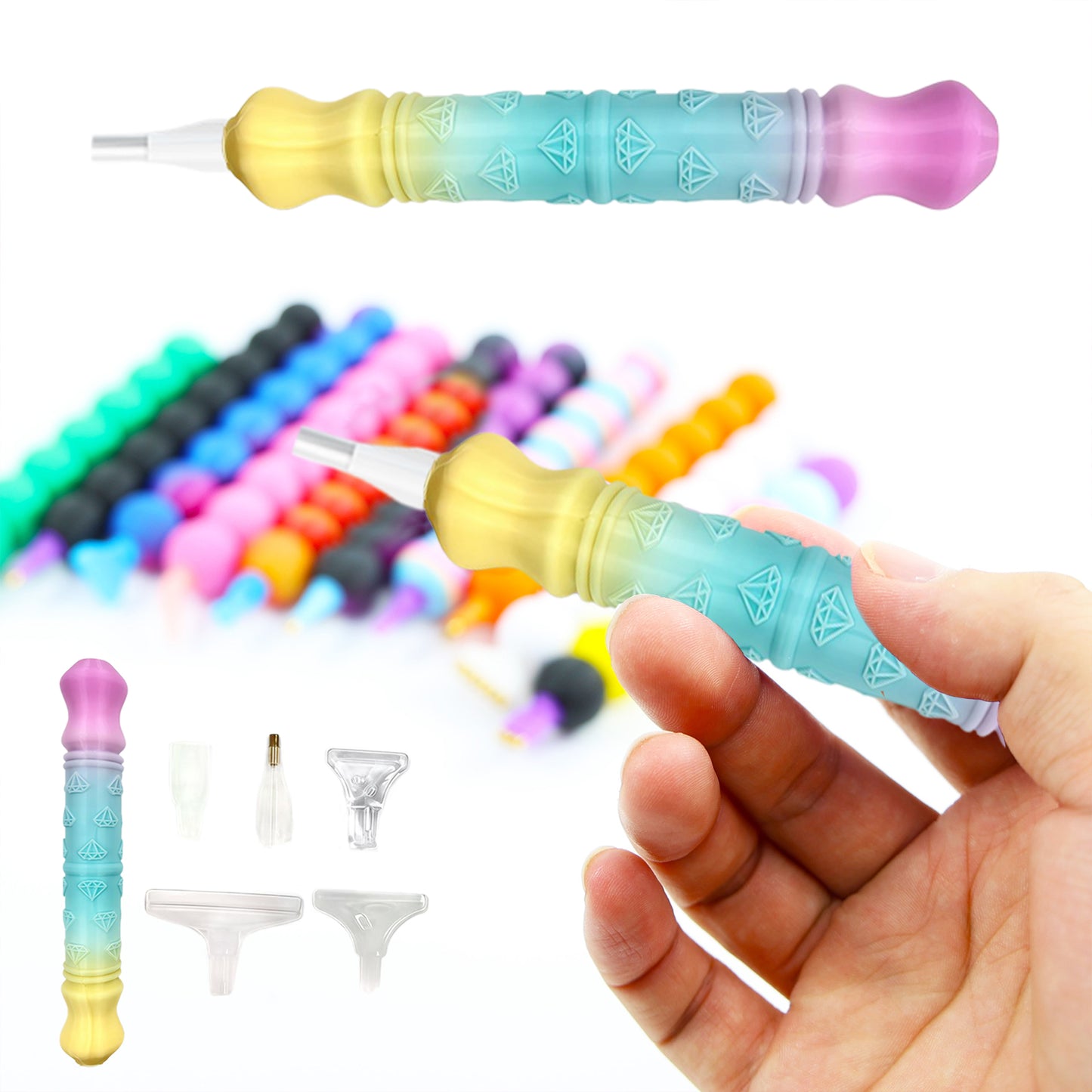 Diamond Painting Pen with 5 Tips 5D Diamond Painting Tools (Pink Blue Yellow)