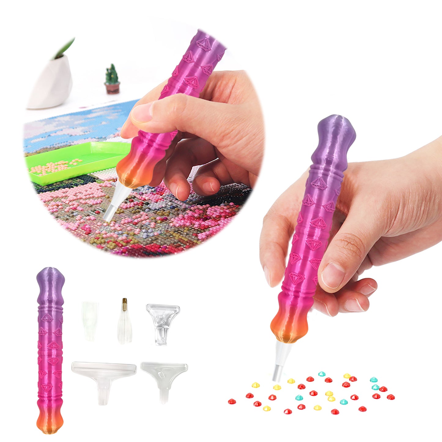 Diamond Painting Pen with 5 Tips 5D Diamond Painting Tools (Purple Pink Orange)