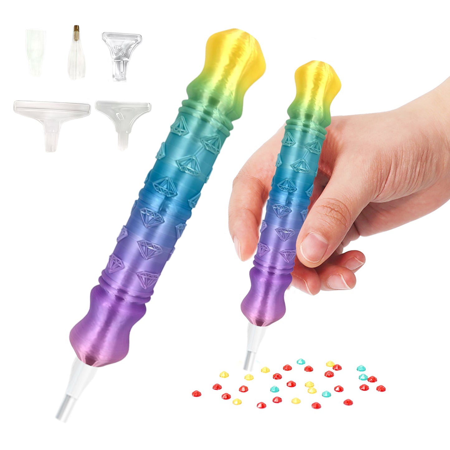 Diamond Painting Pen with 5 Tips 5D Diamond Painting Tools (Yellow Blue Purple)