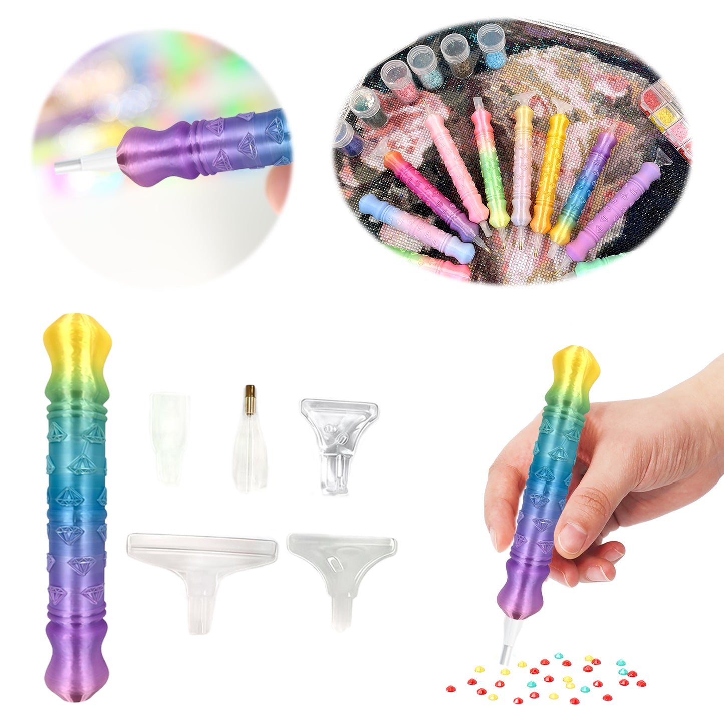 Diamond Painting Pen with 5 Tips 5D Diamond Painting Tools (Yellow Blue Purple)