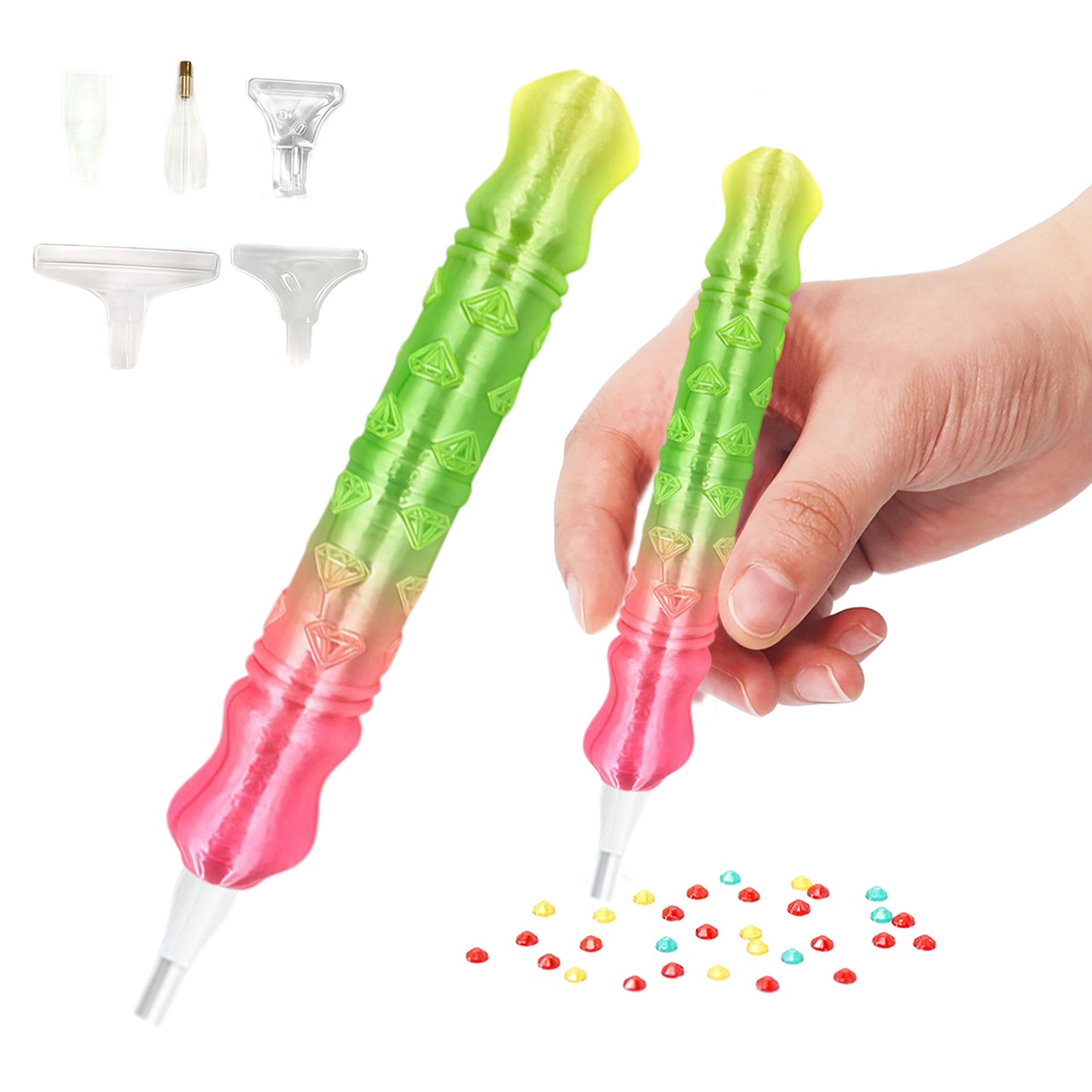 Diamond Painting Pen with 5 Tips Diamond Art Accessories and Tools (Green Pink)