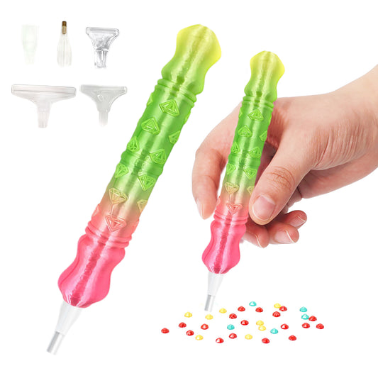 Diamond Painting Pen with 5 Tips Diamond Art Accessories and Tools (Green Pink)