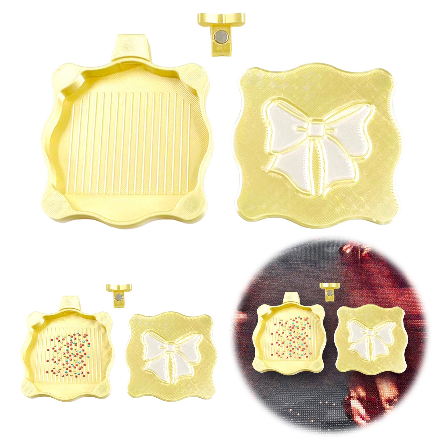 Bowknot DIY Diamond Art Painting Trays Kits with Lid for Adults Crafts (Yellow)