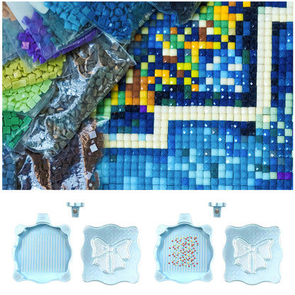 Bowknot DIY Diamond Art Painting Trays Kits with Lid for Adults Crafts (Blue)