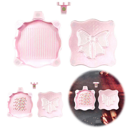 Bowknot DIY Diamond Art Painting Trays Kits with Lid for Adults Crafts (Pink)