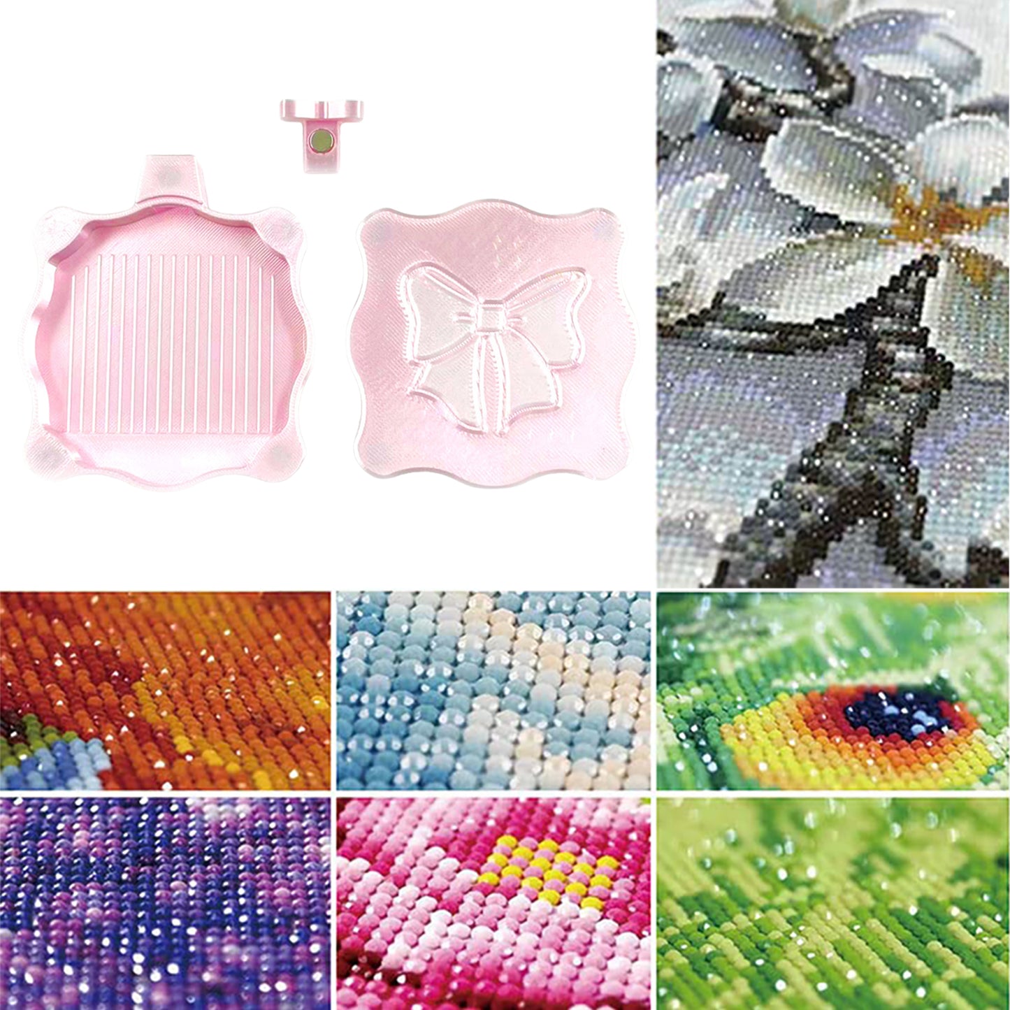 Bowknot DIY Diamond Art Painting Trays Kits with Lid for Adults Crafts (Pink)