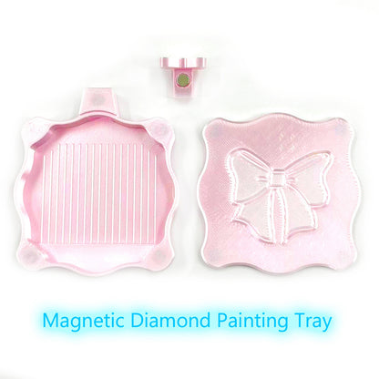 Bowknot DIY Diamond Art Painting Trays Kits with Lid for Adults Crafts (Pink)