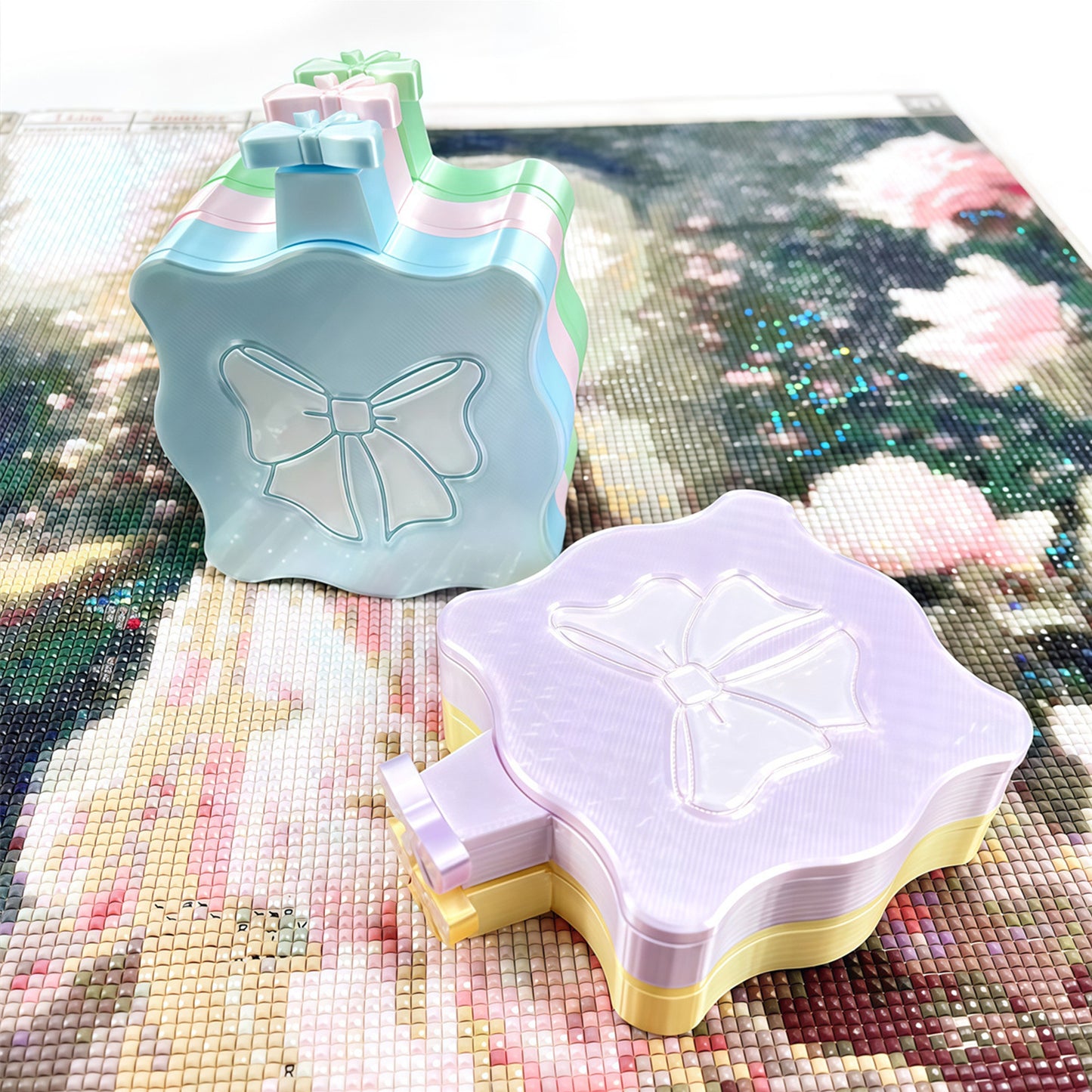 Bowknot DIY Diamond Art Painting Trays Kits with Lid for Adults Crafts (Purple)