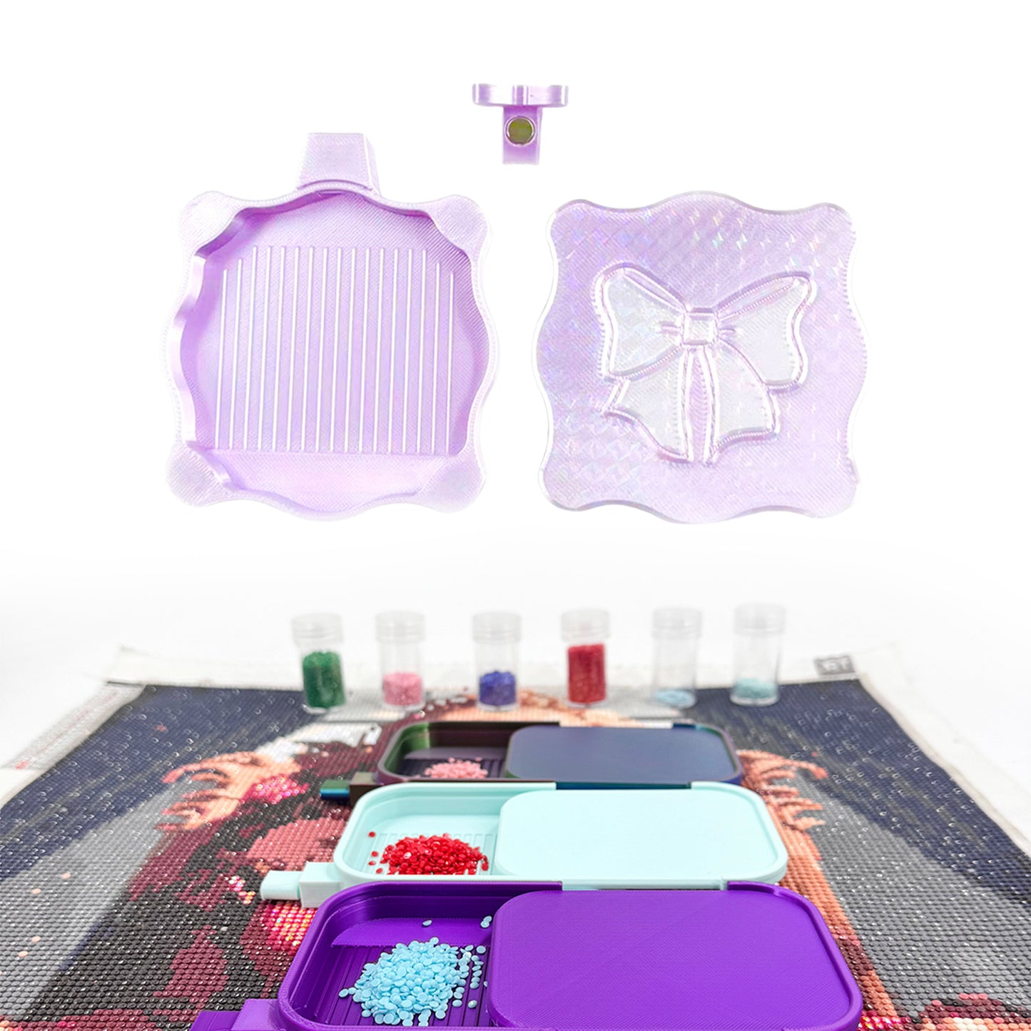 Bowknot DIY Diamond Art Painting Trays Kits with Lid for Adults Crafts (Purple)