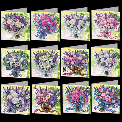 12Pcs Bouquet DIY Diamond Painting Greeting Card Kit for Adults Holiday Gifts