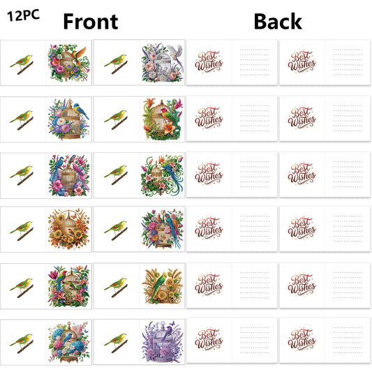 12Pcs Birdcage DIY Diamond Painting Greeting Card Kit for Adults Holiday Gifts