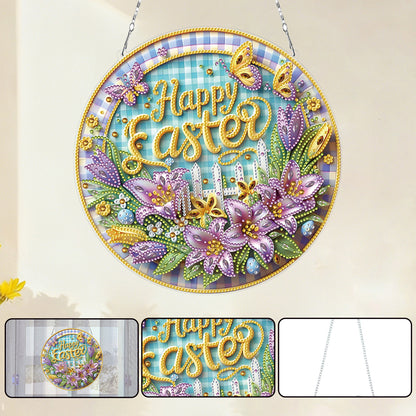 Easter Flowers DIY 2D Flat Acrylic Double Sided Diamond Painting Kits Pendant
