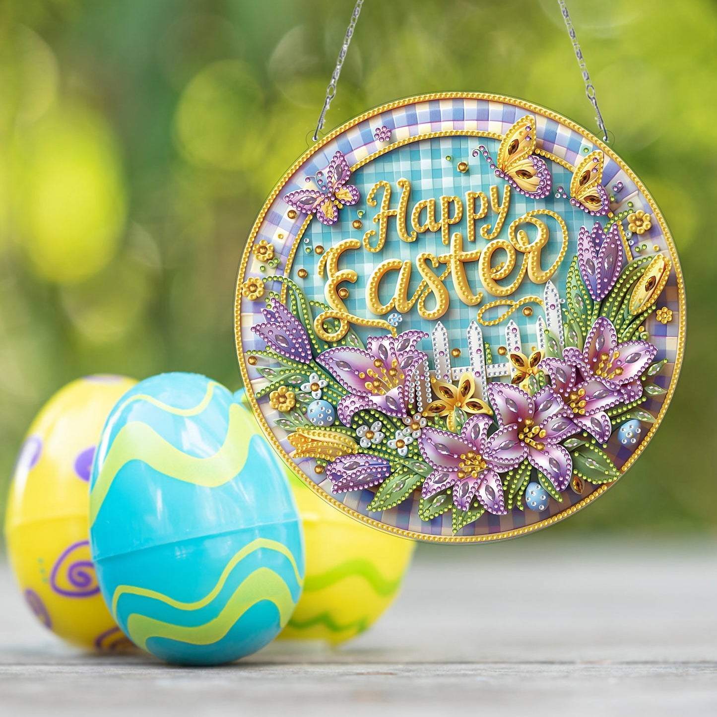 Easter Flowers DIY 2D Flat Acrylic Double Sided Diamond Painting Kits Pendant
