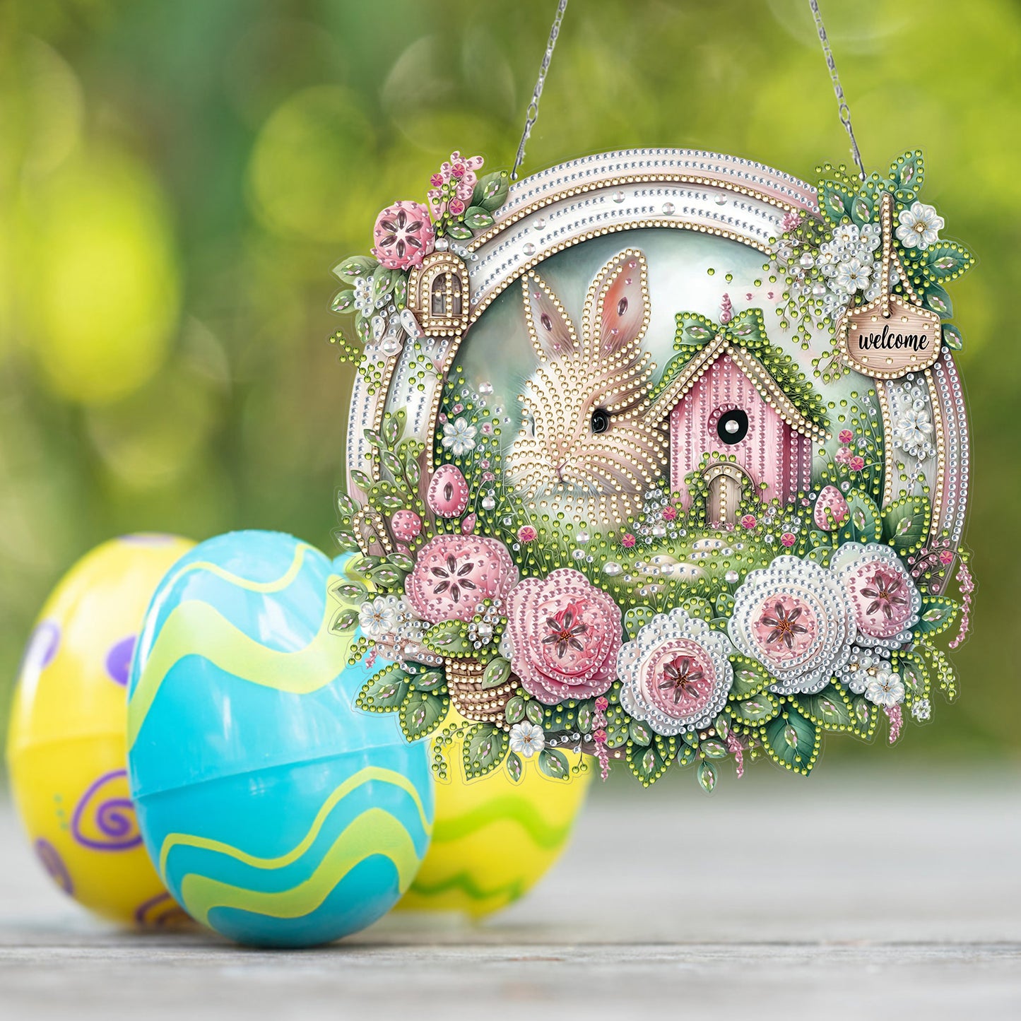 Easter Bunny 2 DIY 2D Flat Acrylic Double Sided Diamond Painting Kits Pendant