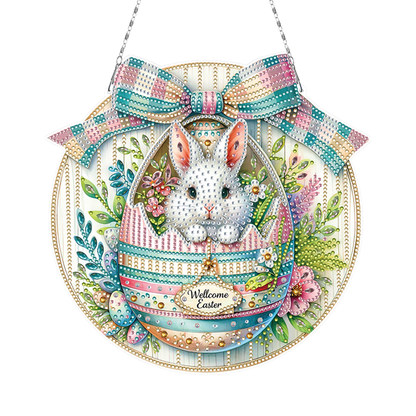 Easter Egg Bunny DIY 2D Flat Acrylic Double Sided Diamond Painting Kits Pendant