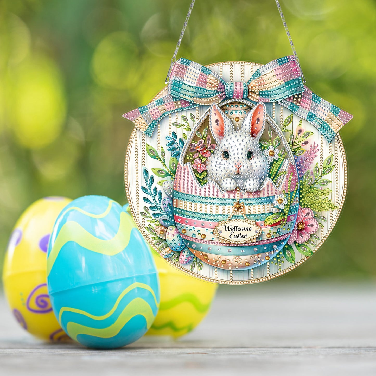 Easter Egg Bunny DIY 2D Flat Acrylic Double Sided Diamond Painting Kits Pendant