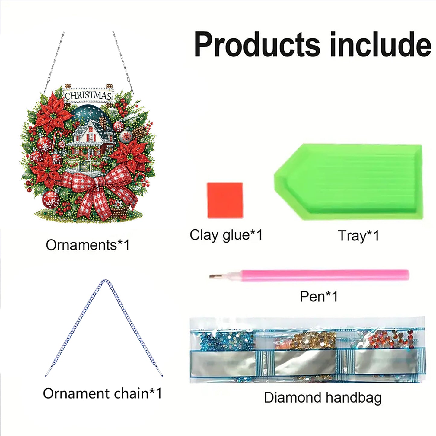 Christmas House DIY 2D Flat Acrylic Double Sided Diamond Painting Kits Pendant