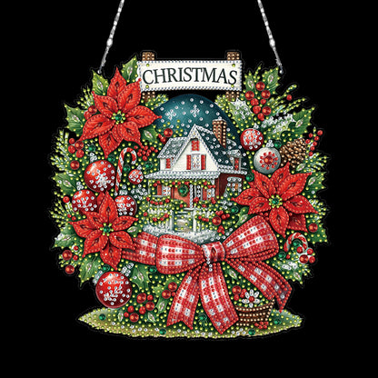 Christmas House DIY 2D Flat Acrylic Double Sided Diamond Painting Kits Pendant