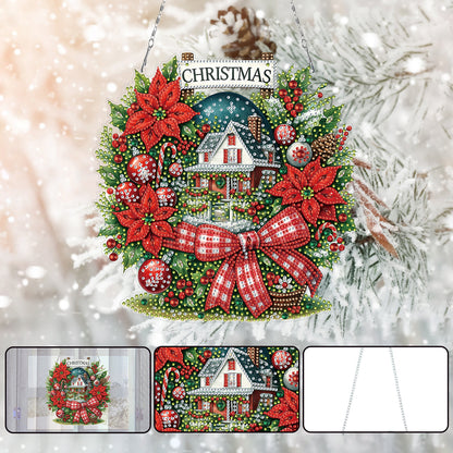 Christmas House DIY 2D Flat Acrylic Double Sided Diamond Painting Kits Pendant