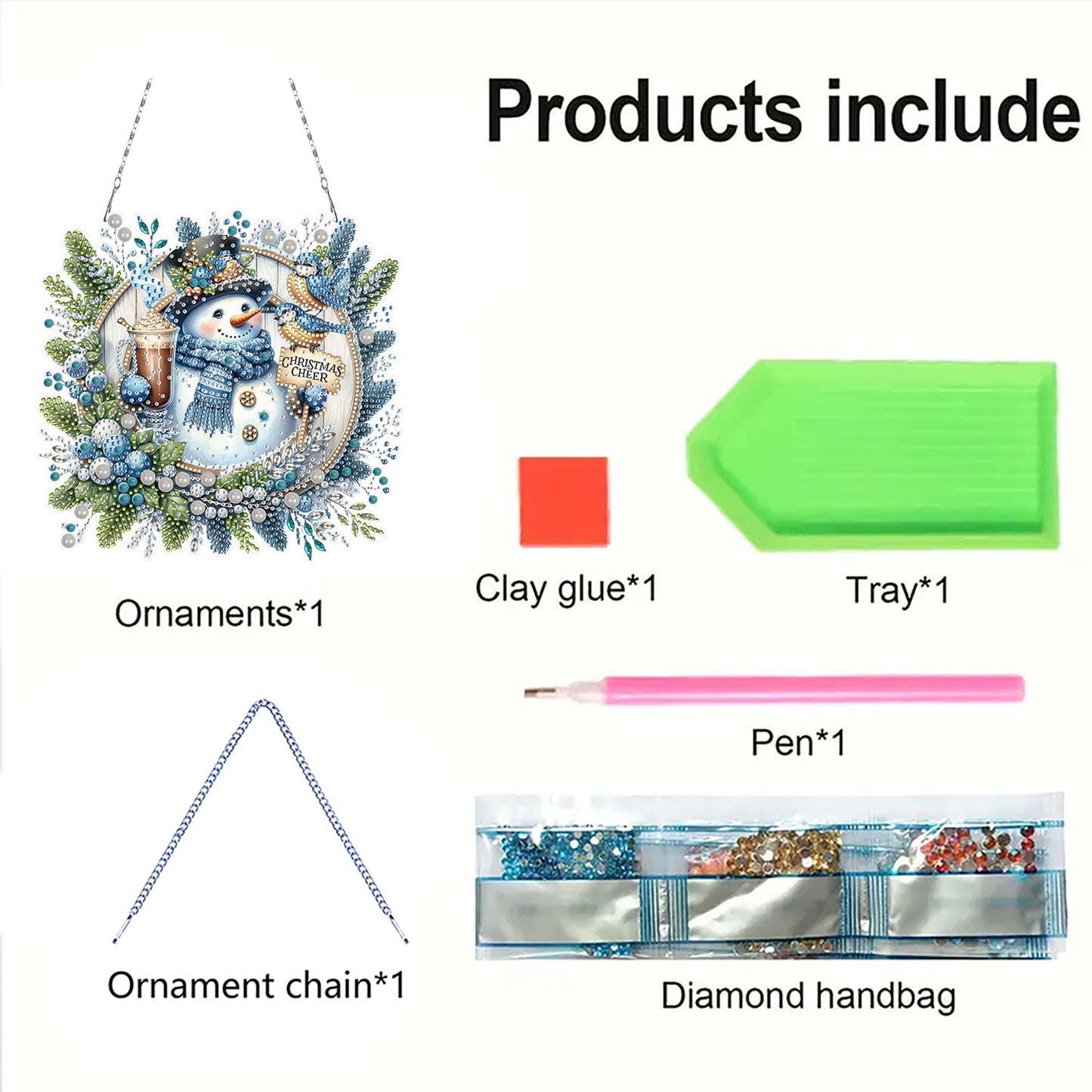 Christmas SnowmanDIY 2D Flat Acrylic Double Sided Diamond Painting Kits Pendant