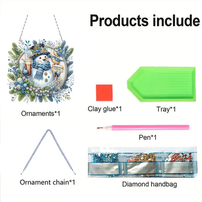 Christmas SnowmanDIY 2D Flat Acrylic Double Sided Diamond Painting Kits Pendant