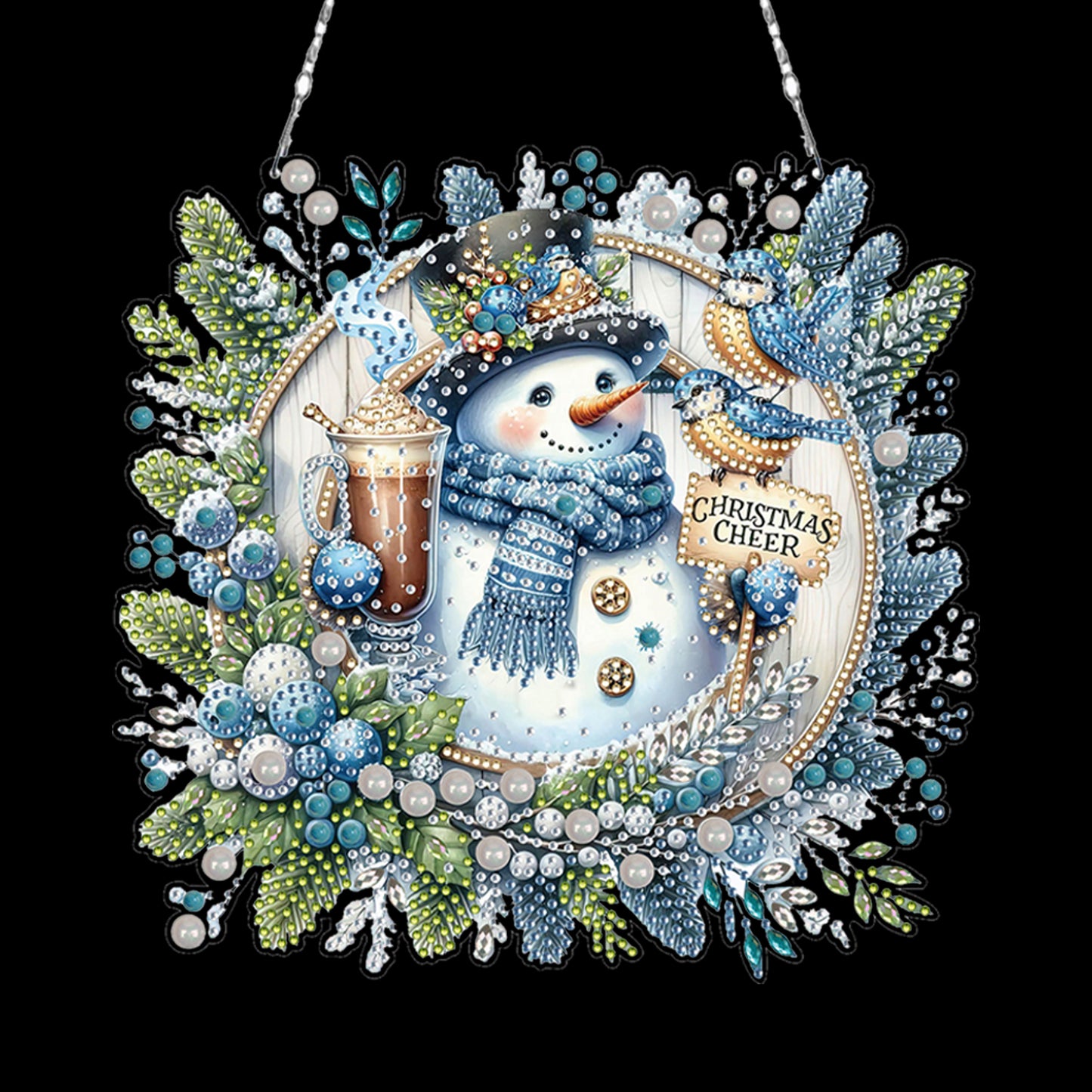 Christmas SnowmanDIY 2D Flat Acrylic Double Sided Diamond Painting Kits Pendant