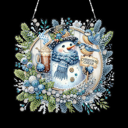 Christmas SnowmanDIY 2D Flat Acrylic Double Sided Diamond Painting Kits Pendant