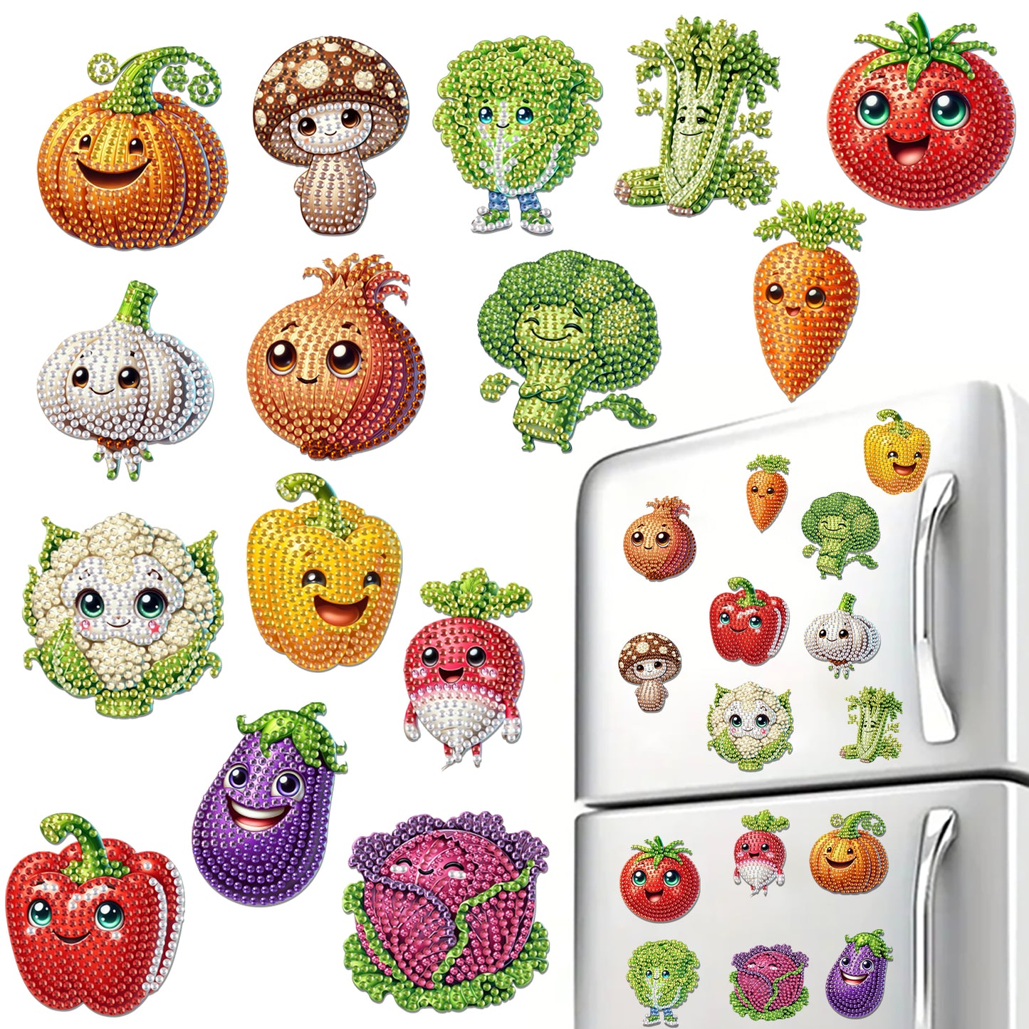 15pcs Vegetables 2D Acrylic DIY Special-Shaped Diamond Art Fridge Magnet Kit