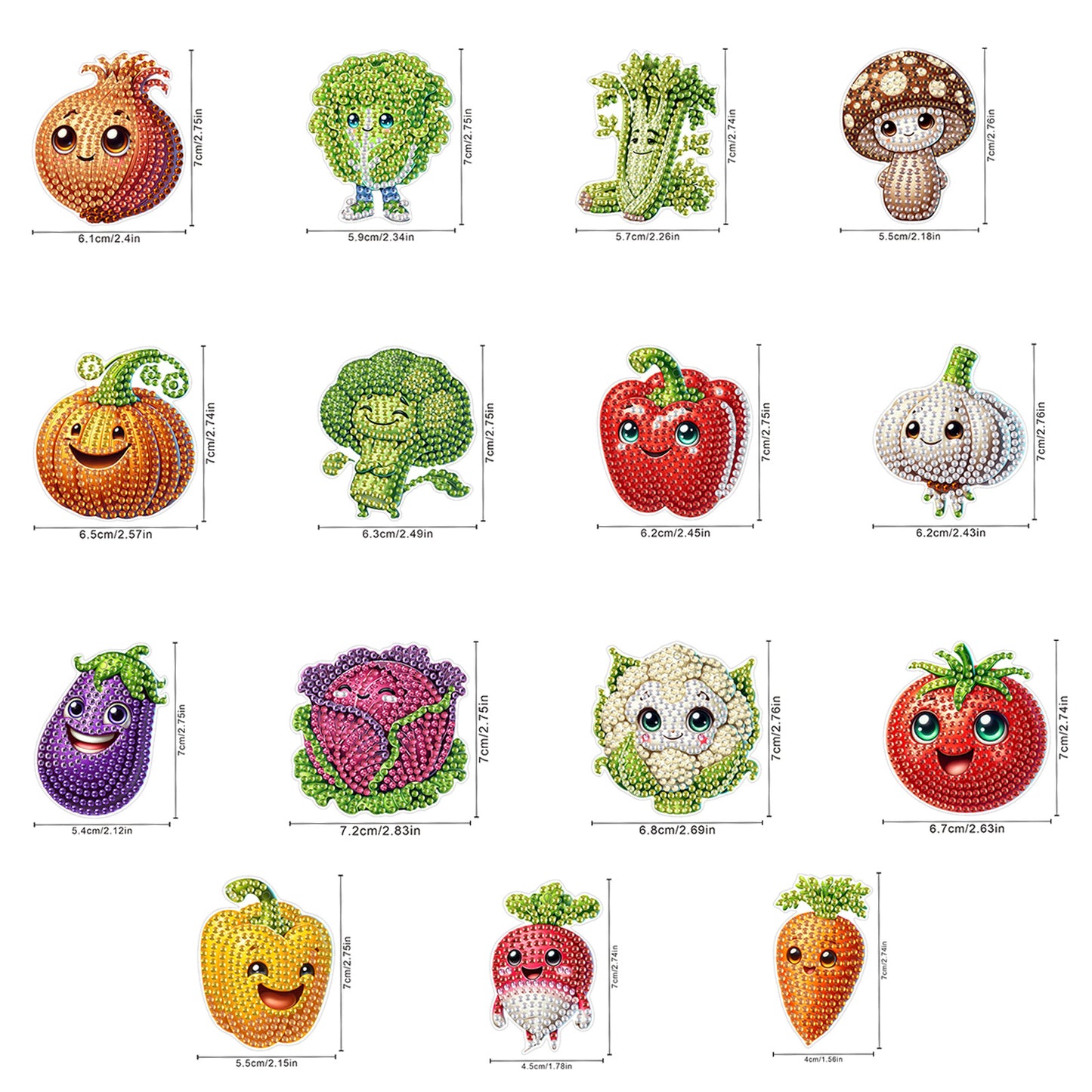 15pcs Vegetables 2D Acrylic DIY Special-Shaped Diamond Art Fridge Magnet Kit