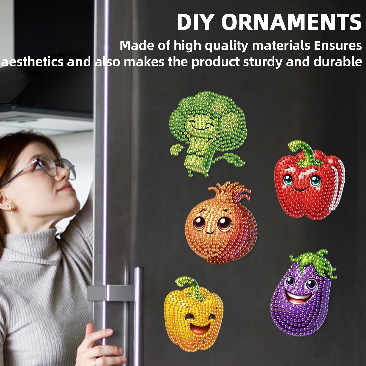 15pcs Vegetables 2D Acrylic DIY Special-Shaped Diamond Art Fridge Magnet Kit