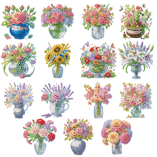 15pcs Flowers 2D Acrylic DIY Special-Shaped Diamond Art Fridge Magnet Kit Decor