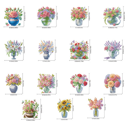 15pcs Flowers 2D Acrylic DIY Special-Shaped Diamond Art Fridge Magnet Kit Decor