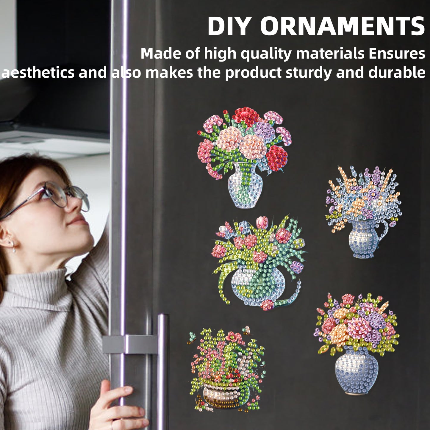 15pcs Flowers 2D Acrylic DIY Special-Shaped Diamond Art Fridge Magnet Kit Decor