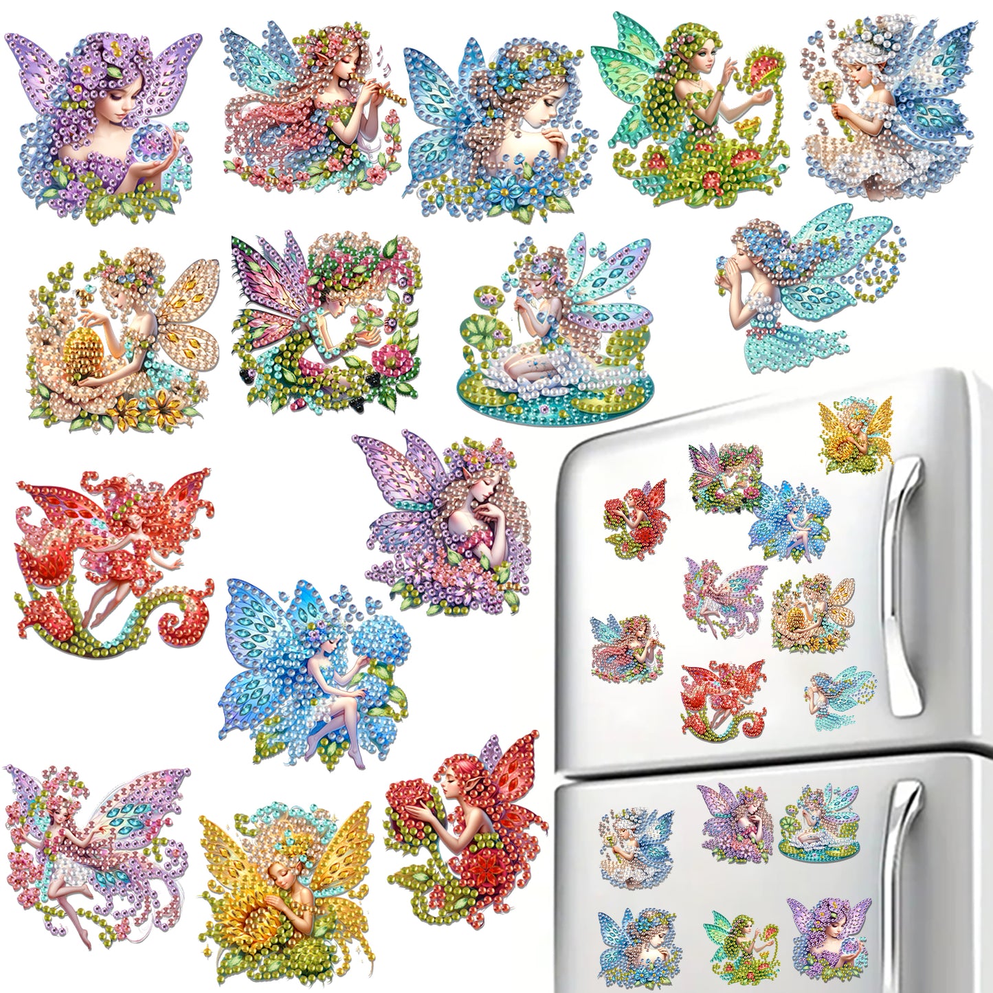 15pcs Fairies 2D Acrylic DIY Special-Shaped Diamond Art Fridge Magnet Kit Decor