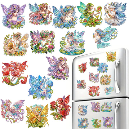 15pcs Fairies 2D Acrylic DIY Special-Shaped Diamond Art Fridge Magnet Kit Decor