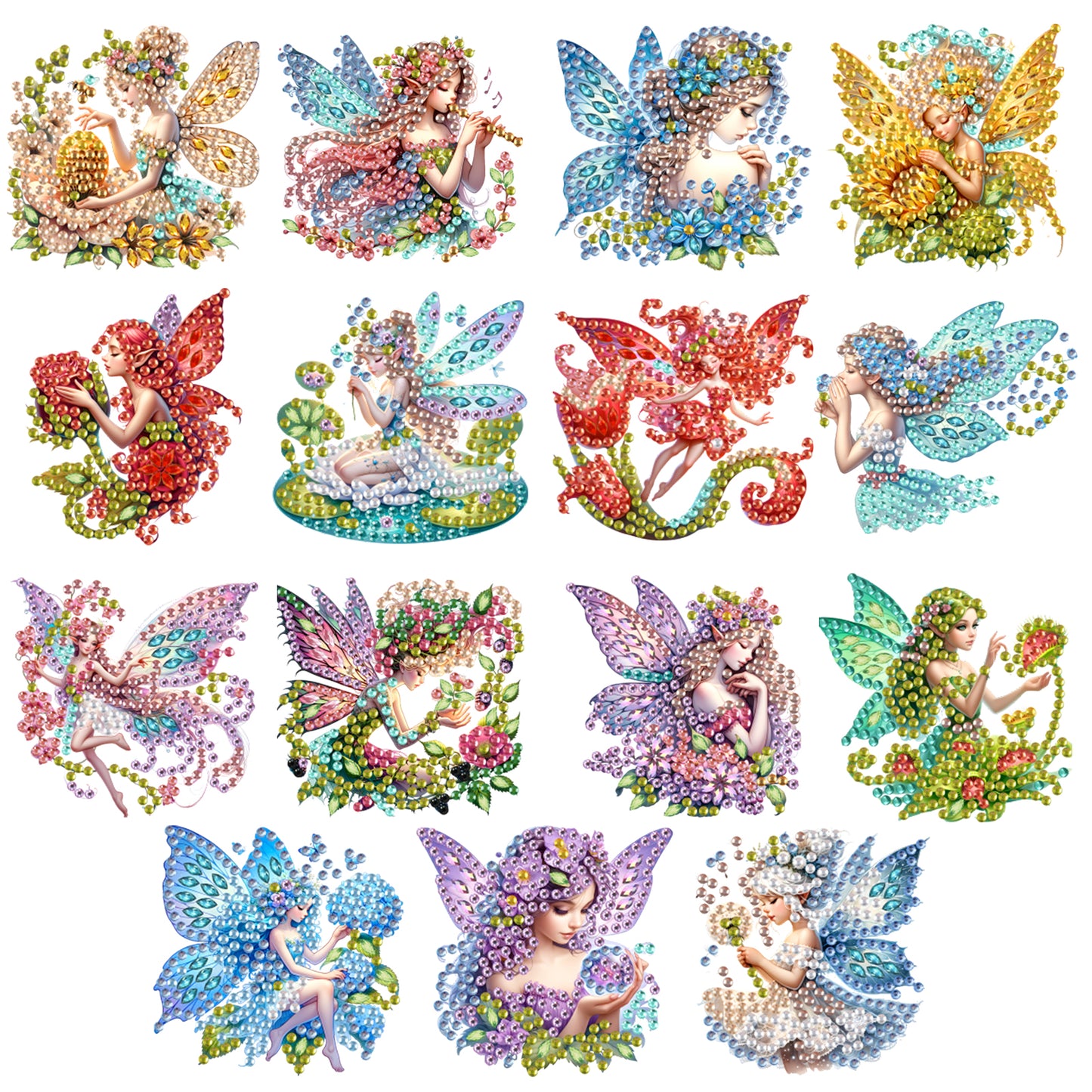 15pcs Fairies 2D Acrylic DIY Special-Shaped Diamond Art Fridge Magnet Kit Decor