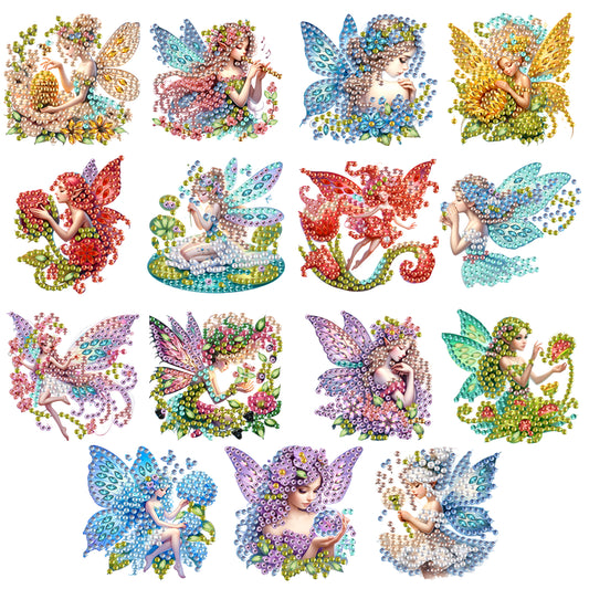 15pcs Fairies 2D Acrylic DIY Special-Shaped Diamond Art Fridge Magnet Kit Decor