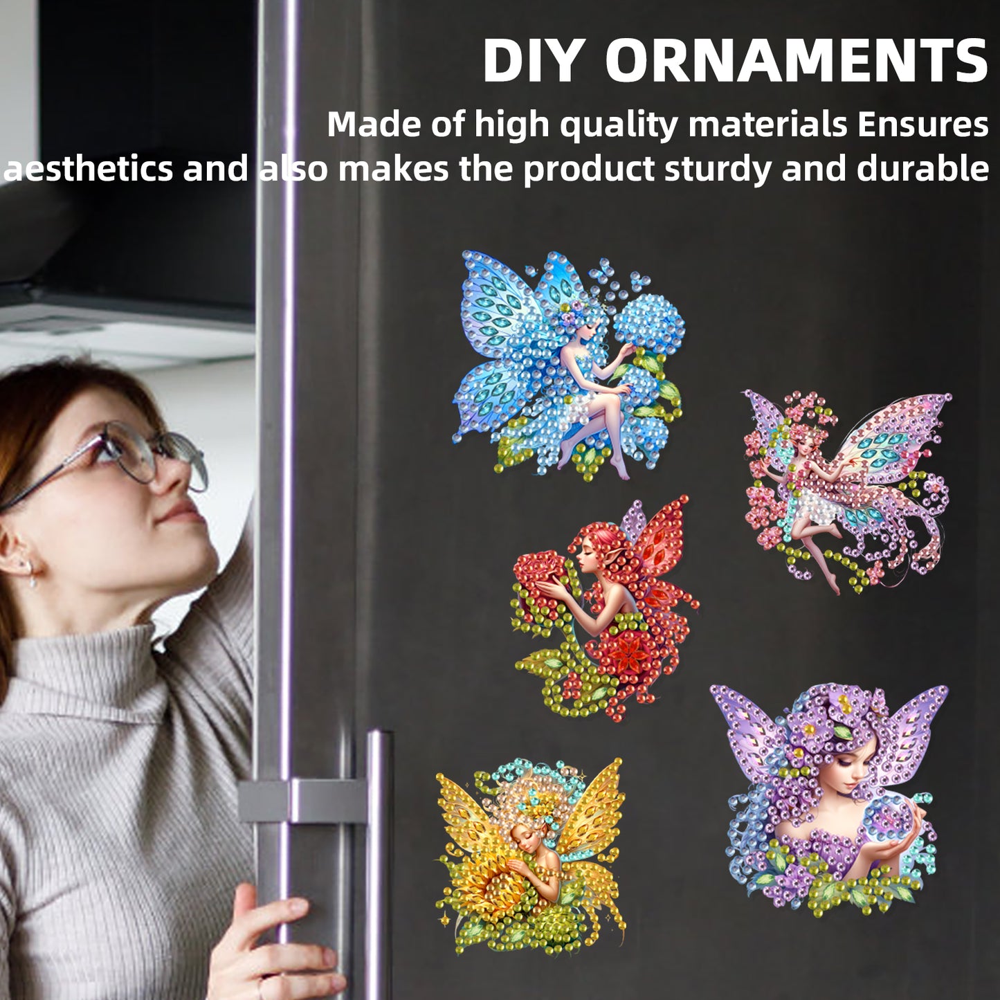 15pcs Fairies 2D Acrylic DIY Special-Shaped Diamond Art Fridge Magnet Kit Decor