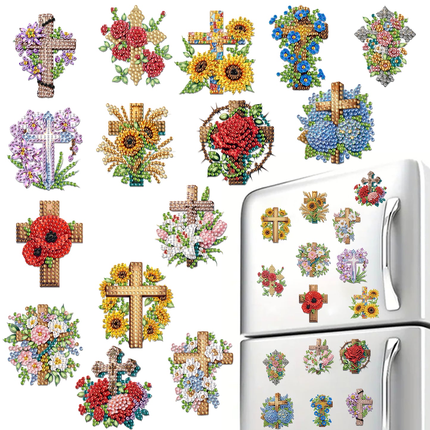 15pcs Faith 2D Acrylic DIY Special-Shaped Diamond Art Fridge Magnet Kit Decor