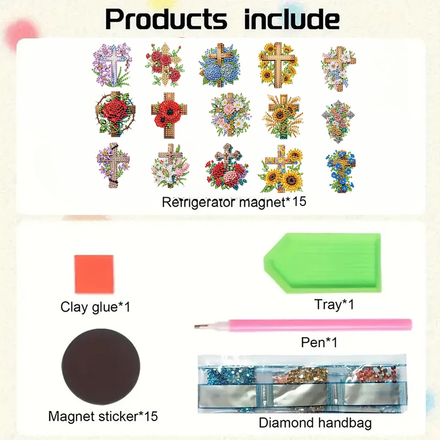 15pcs Faith 2D Acrylic DIY Special-Shaped Diamond Art Fridge Magnet Kit Decor