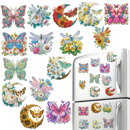15pcs Butterflies 2D Acrylic DIY Special-Shaped Diamond Art Fridge Magnet Kit