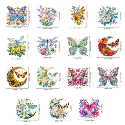 15pcs Butterflies 2D Acrylic DIY Special-Shaped Diamond Art Fridge Magnet Kit